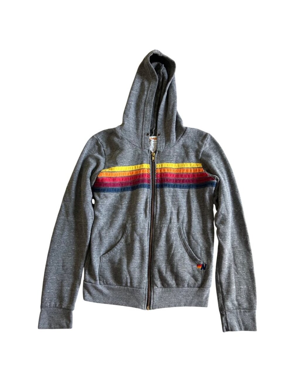 Aviator Nation Boy's Sz 14 Gray Hoodie With Rainbow 5 Stripes Full Zip